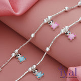 Lovely Teddy Charm Silver Anklet for Kids(1 - 3Years)