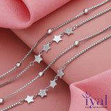 Multi Star Double Layer Adjustable Silver Anklet