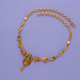 Green With Red Lotus Lakshmi 925 Gold Polish Silver Necklace