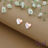 Half White Heart Rose Gold Polish 925 Silver Stud