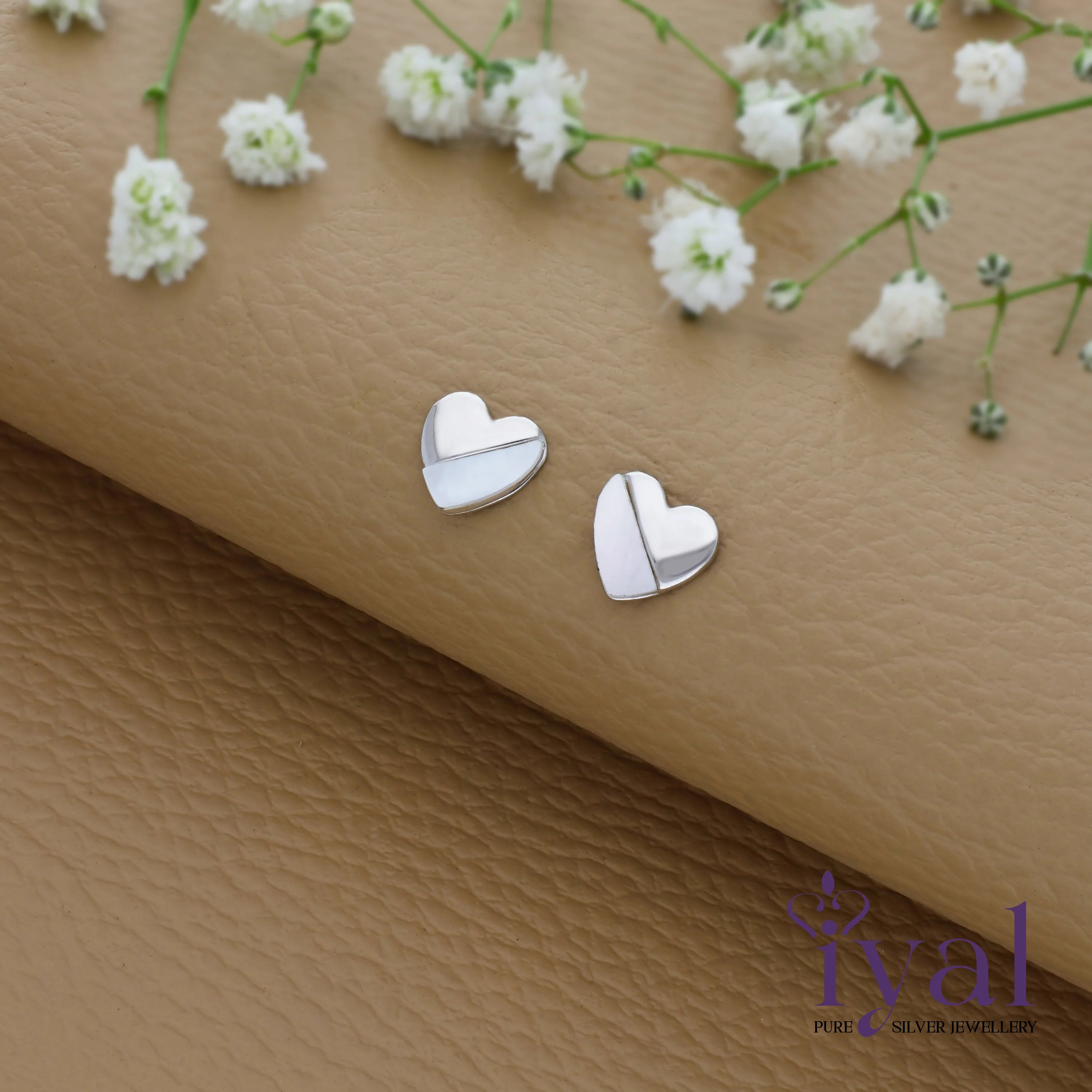 Half White Heart Rose Gold Polish 925 Silver Stud