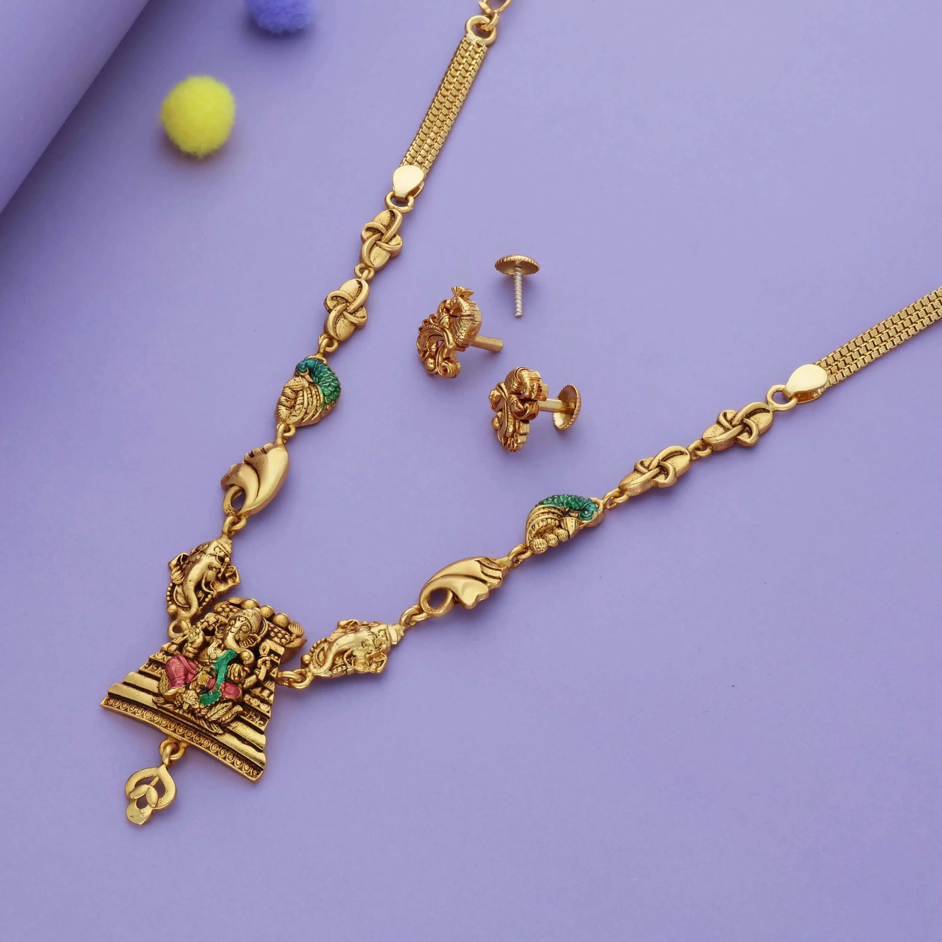 Vighnaharta Antique Peacock 925 Silver Necklace Set