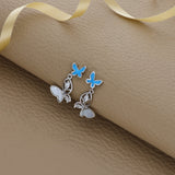 Blue Enamel Butterfly 925 Silver Drop Earring