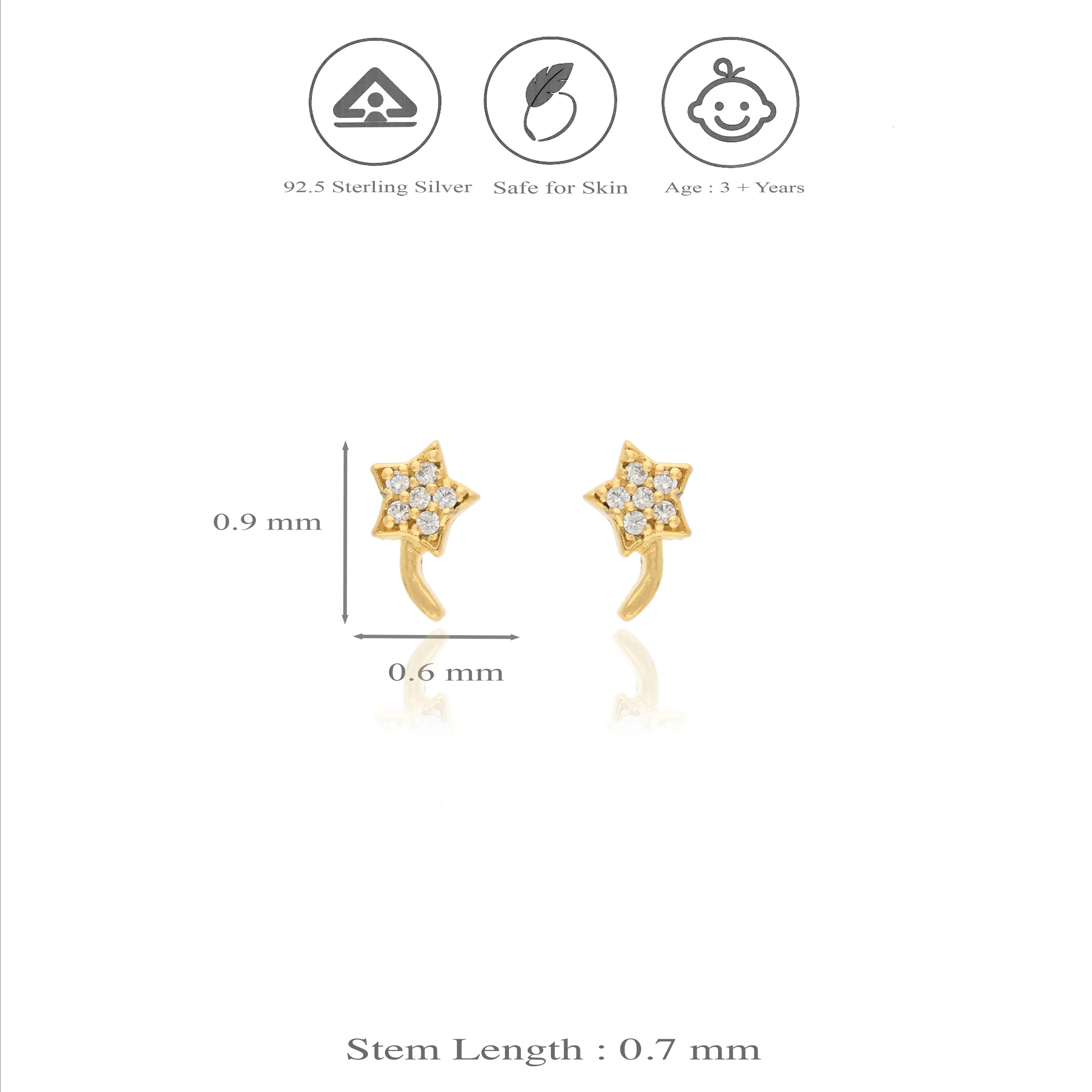 925 Silver Gilded Stardust Studs for Little Girls