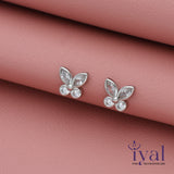 White Stone Butterfly Silver Stud