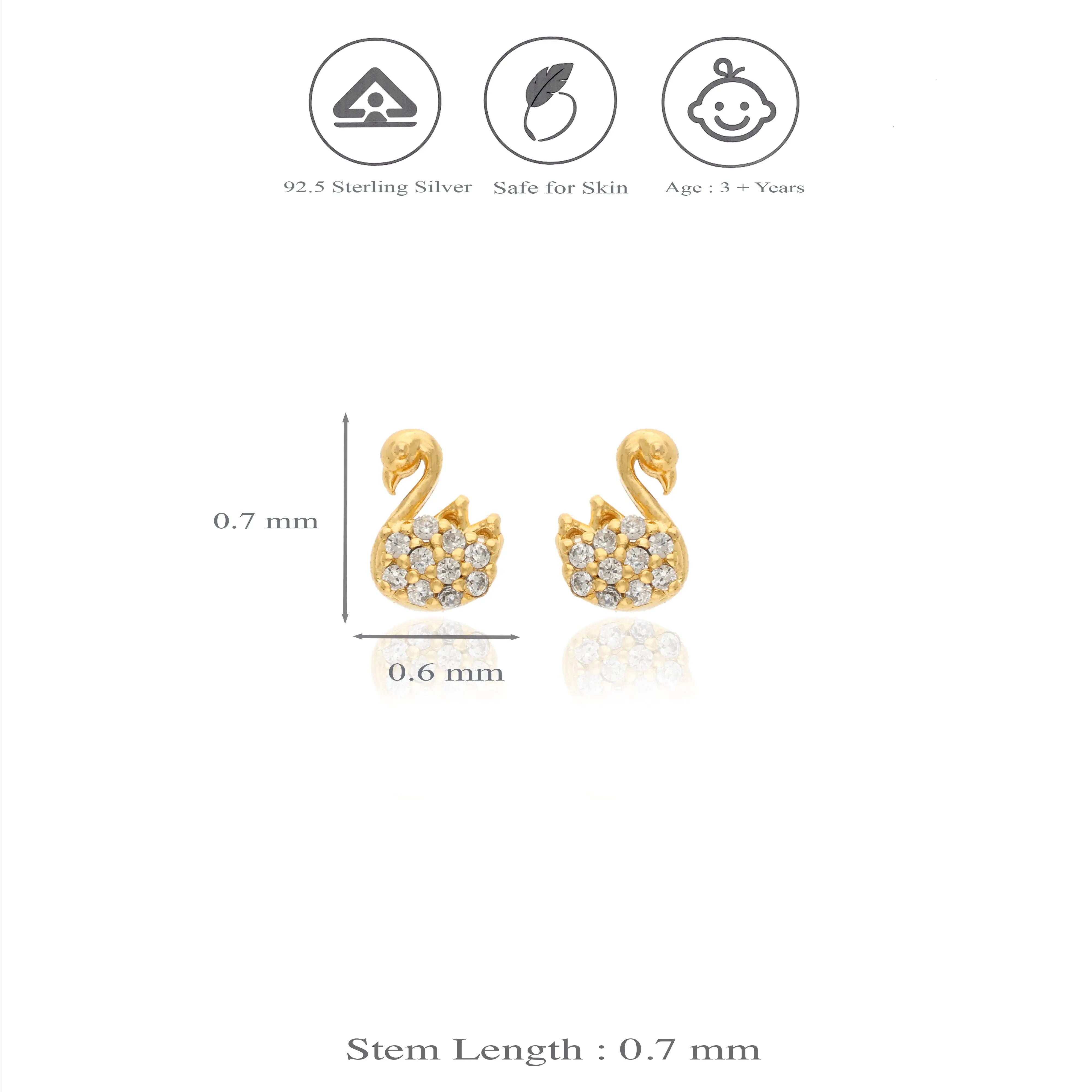 925 Silver Gold-Plated Kids Swan Studs