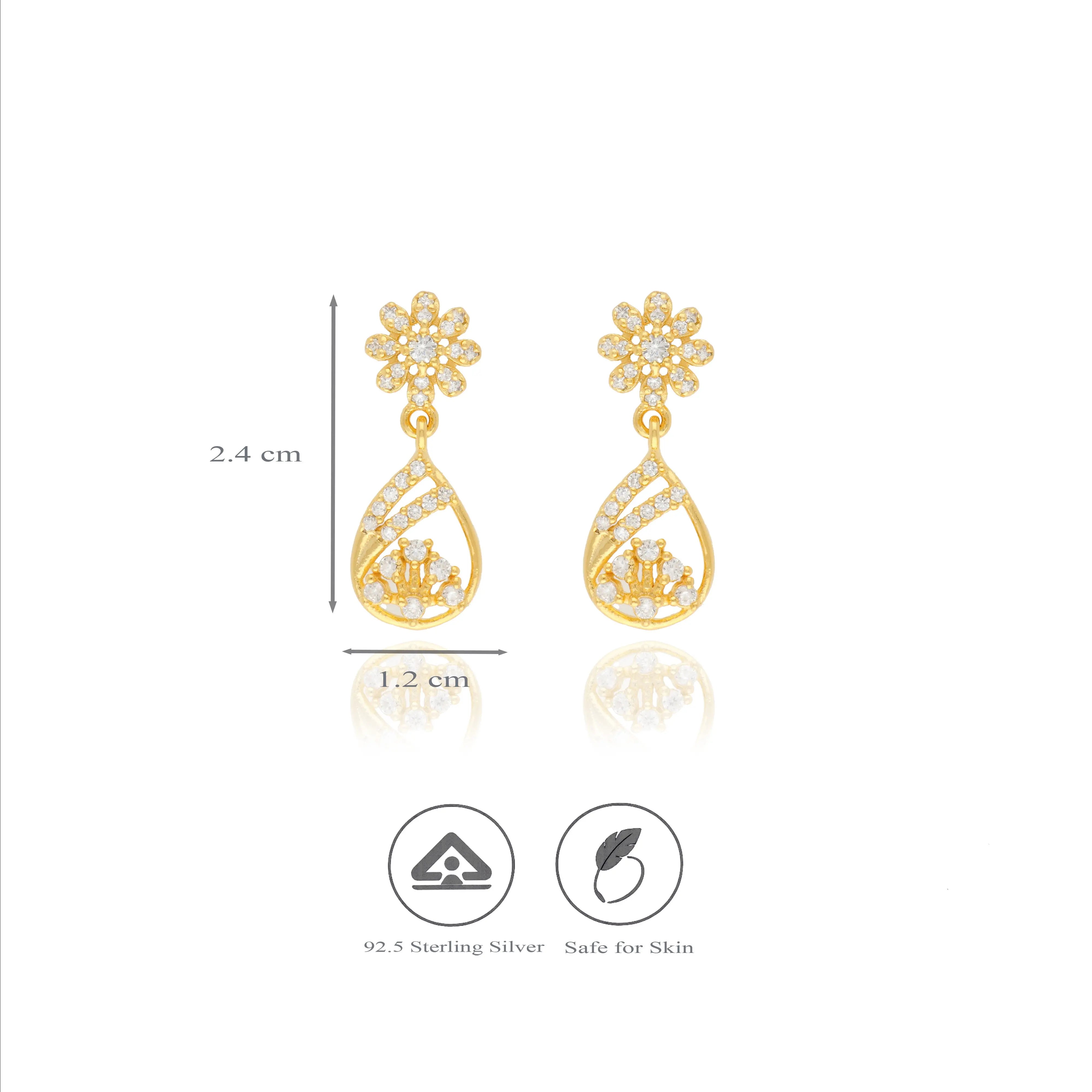 Starlight Daisy 925 Silver Gold Polish Drop Earrings
