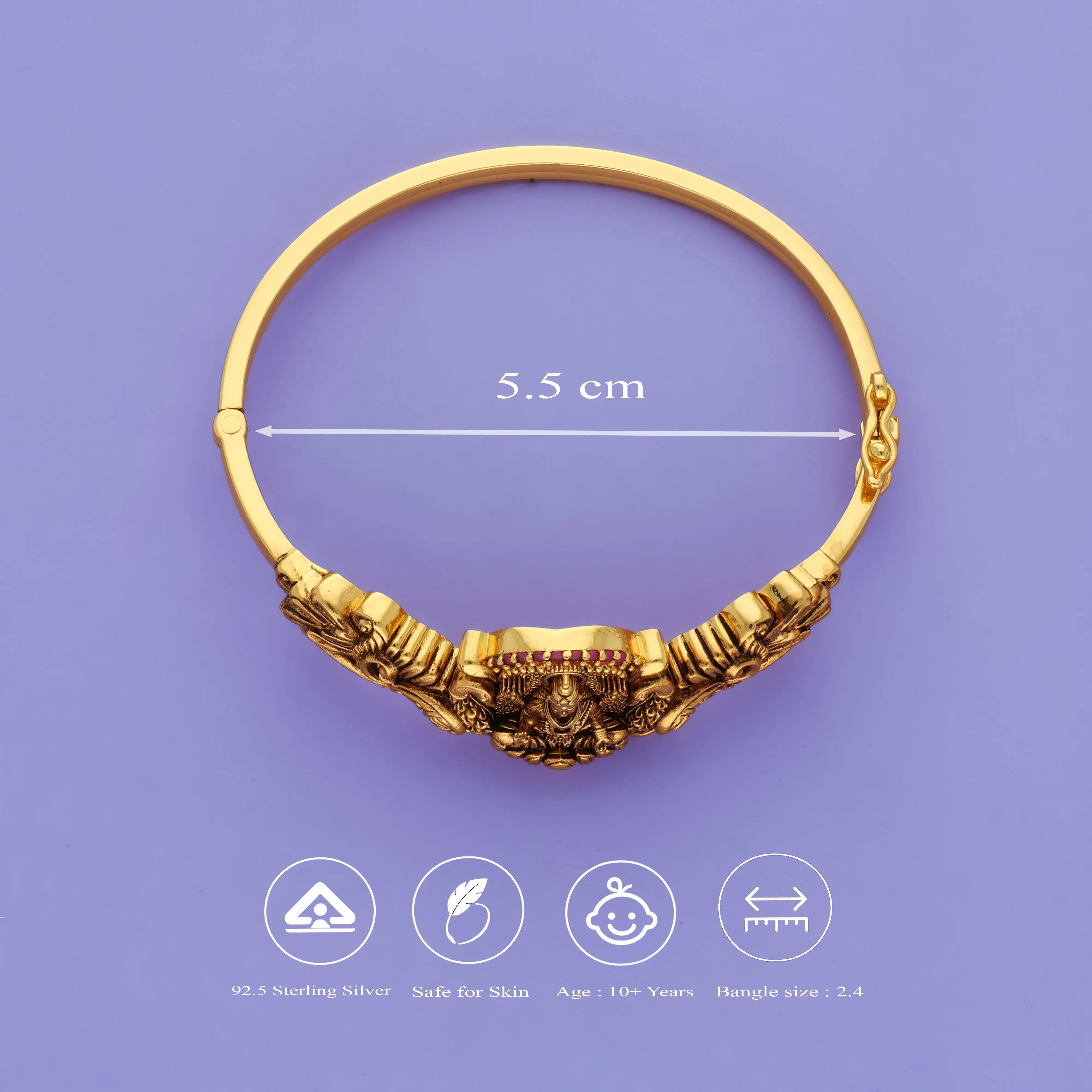 925 Silver Divine Lakshmi Gold Polish Kada