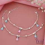 Lovely Teddy Charm Silver Anklet for Kids(1 - 3Years)