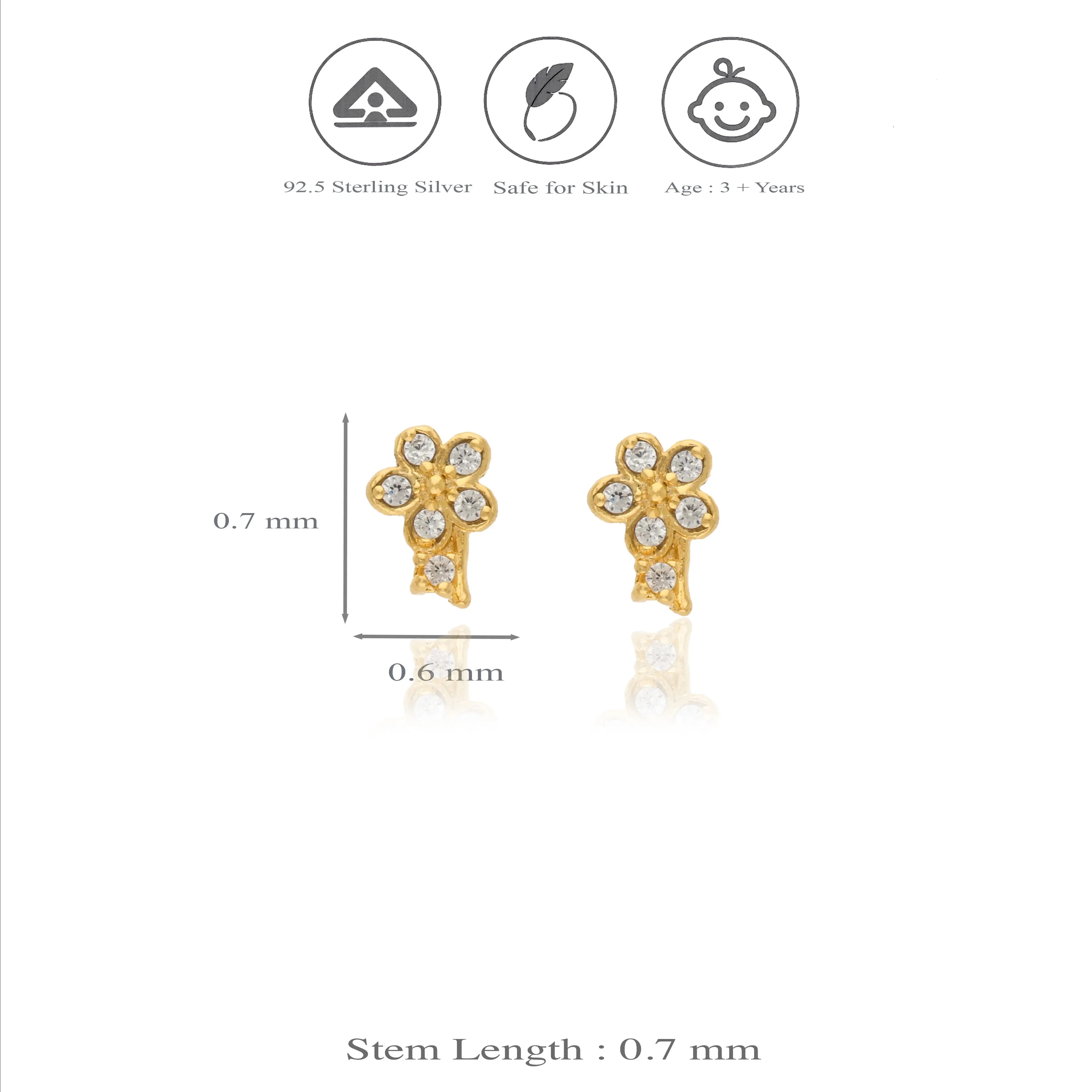 925 Silver Glimmering Flora Stud Earrings for Kids