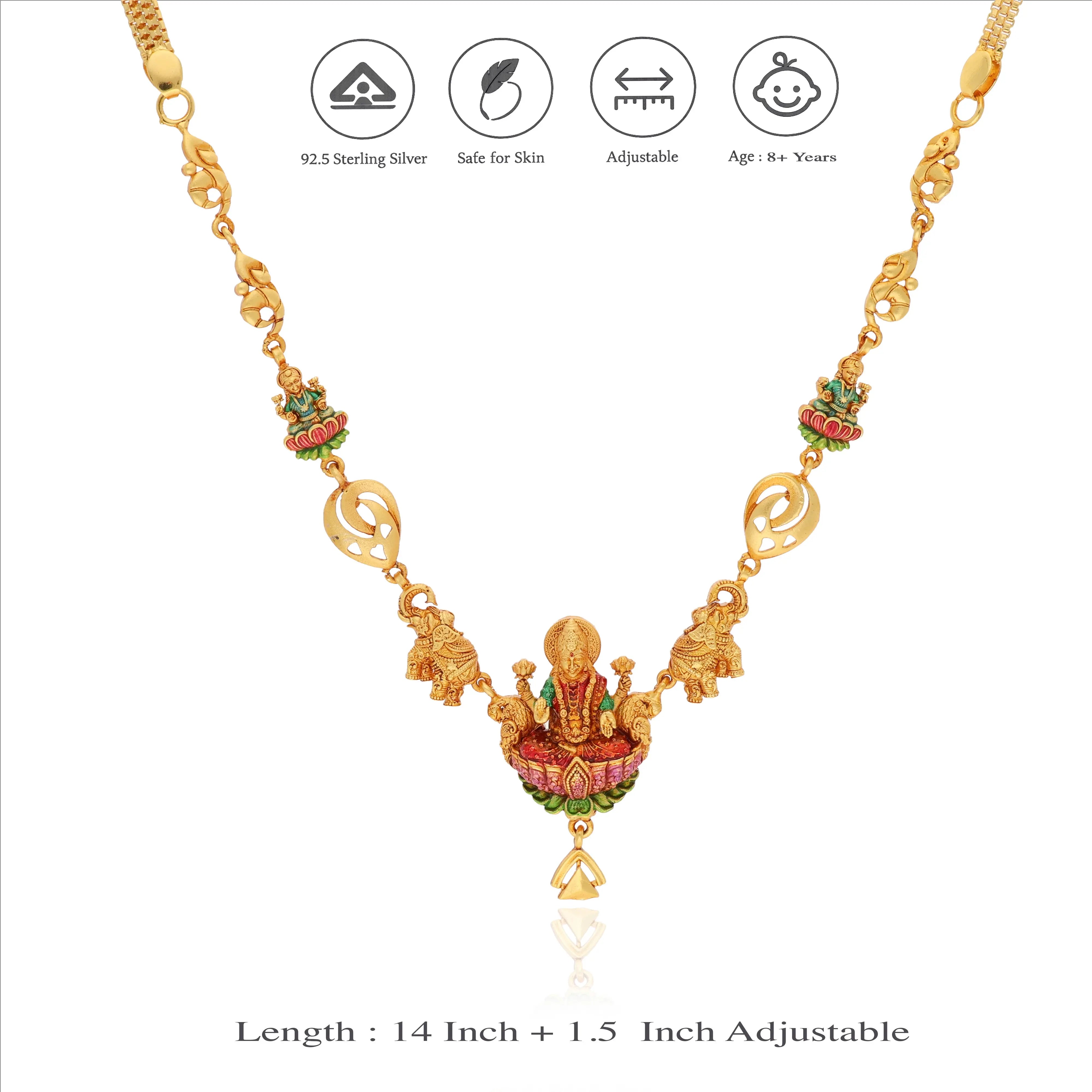 Sri Gaja Lakshmi 925 Silver Temple Necklace