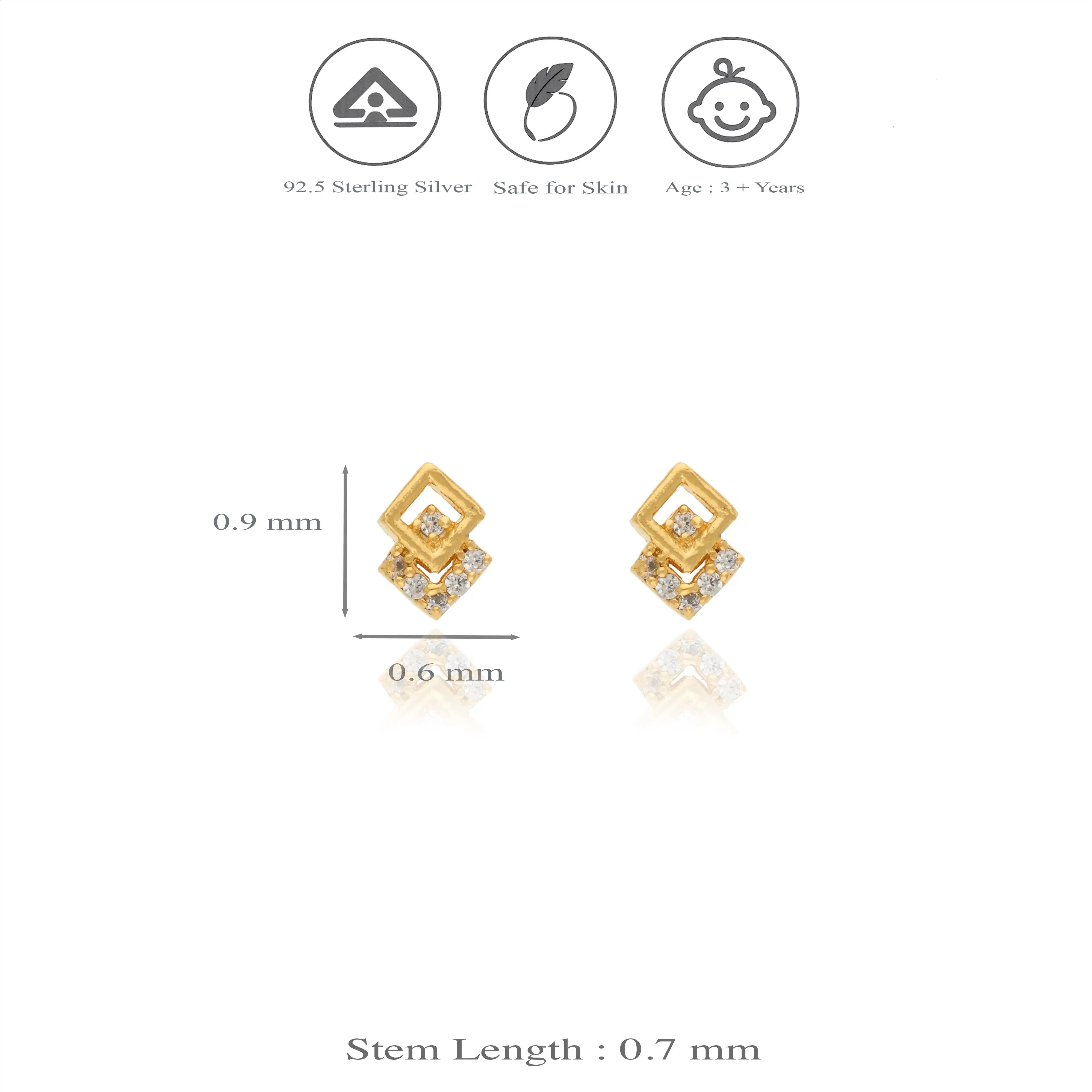 925 Silver Dainty Interlocking Square Kids Studs