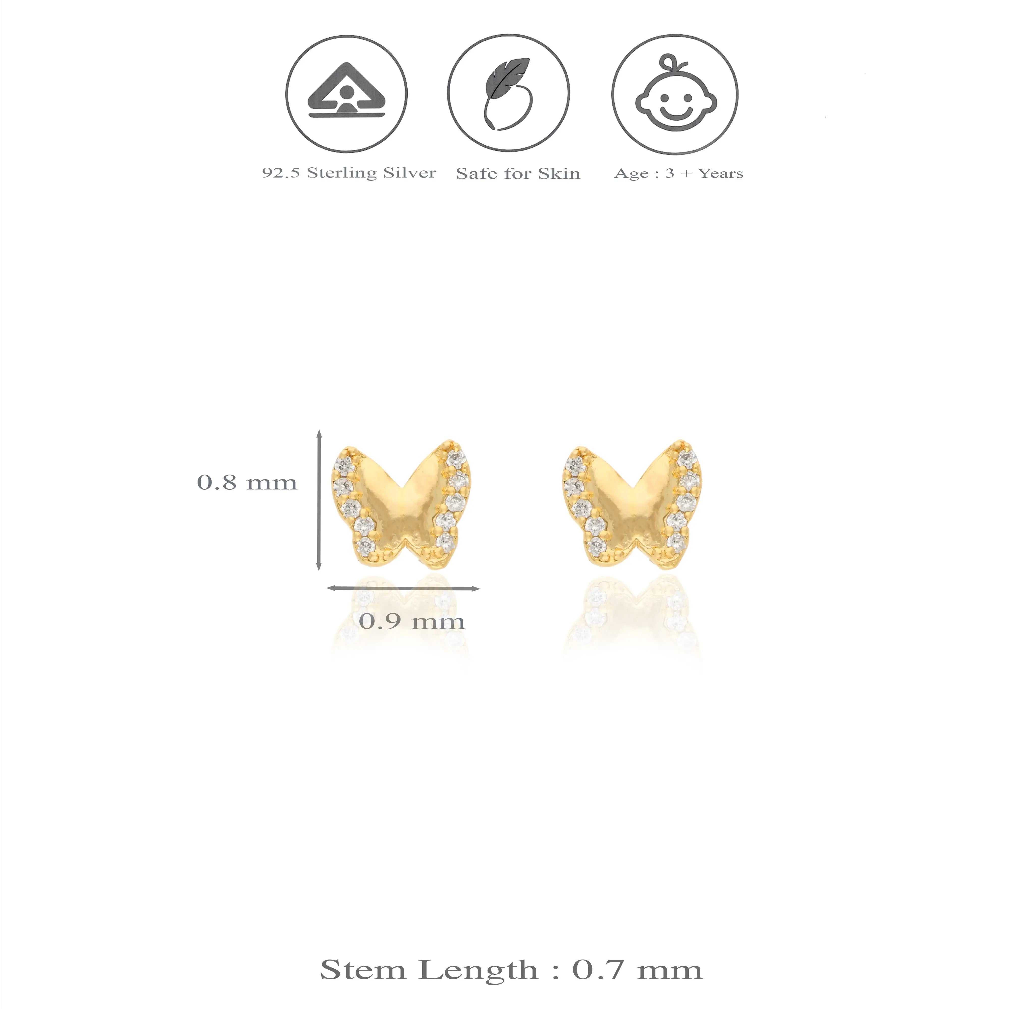 925 Silver Fairy Wings Kids Studs for Children