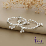 Vivid Twisted Silver Anklet for Baby Girl with Bells