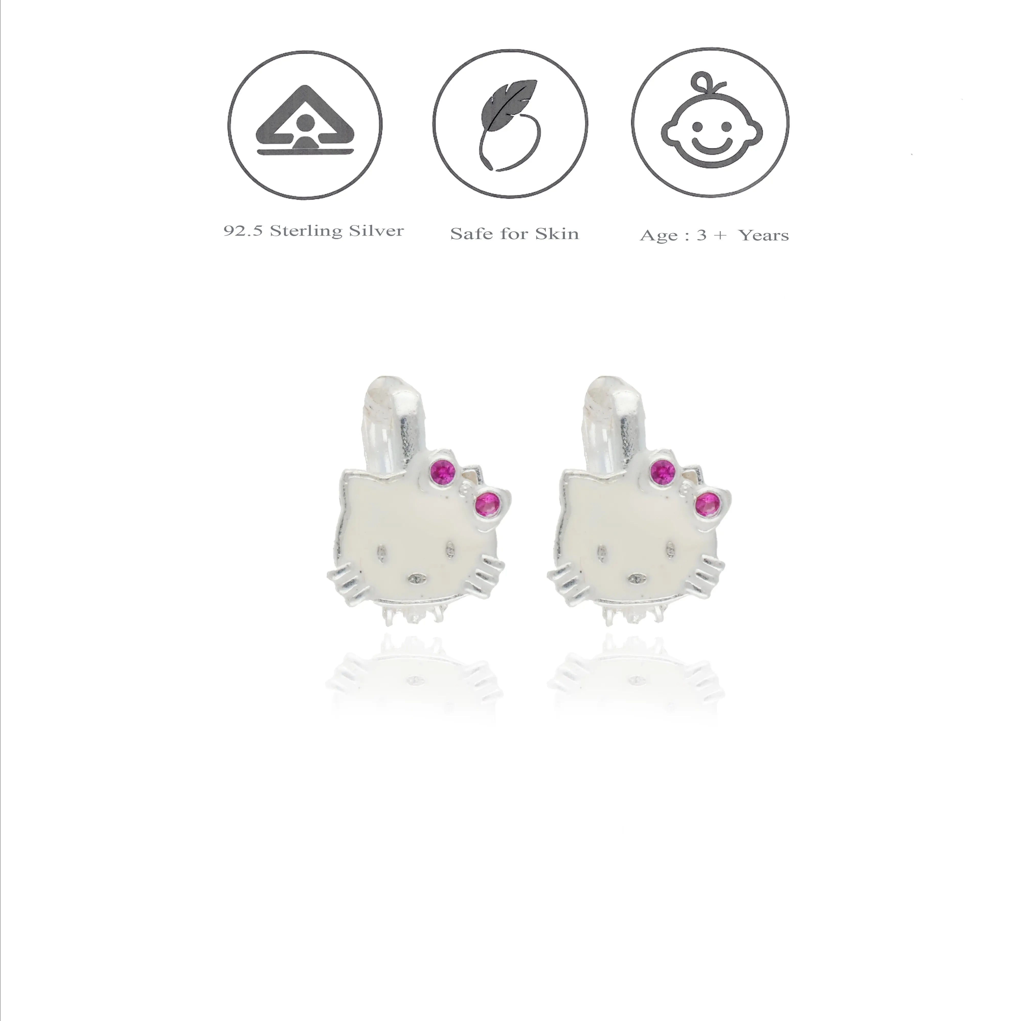 Kitty Bow 925 Silver Kid Hoop Earring (3+ Yrs)