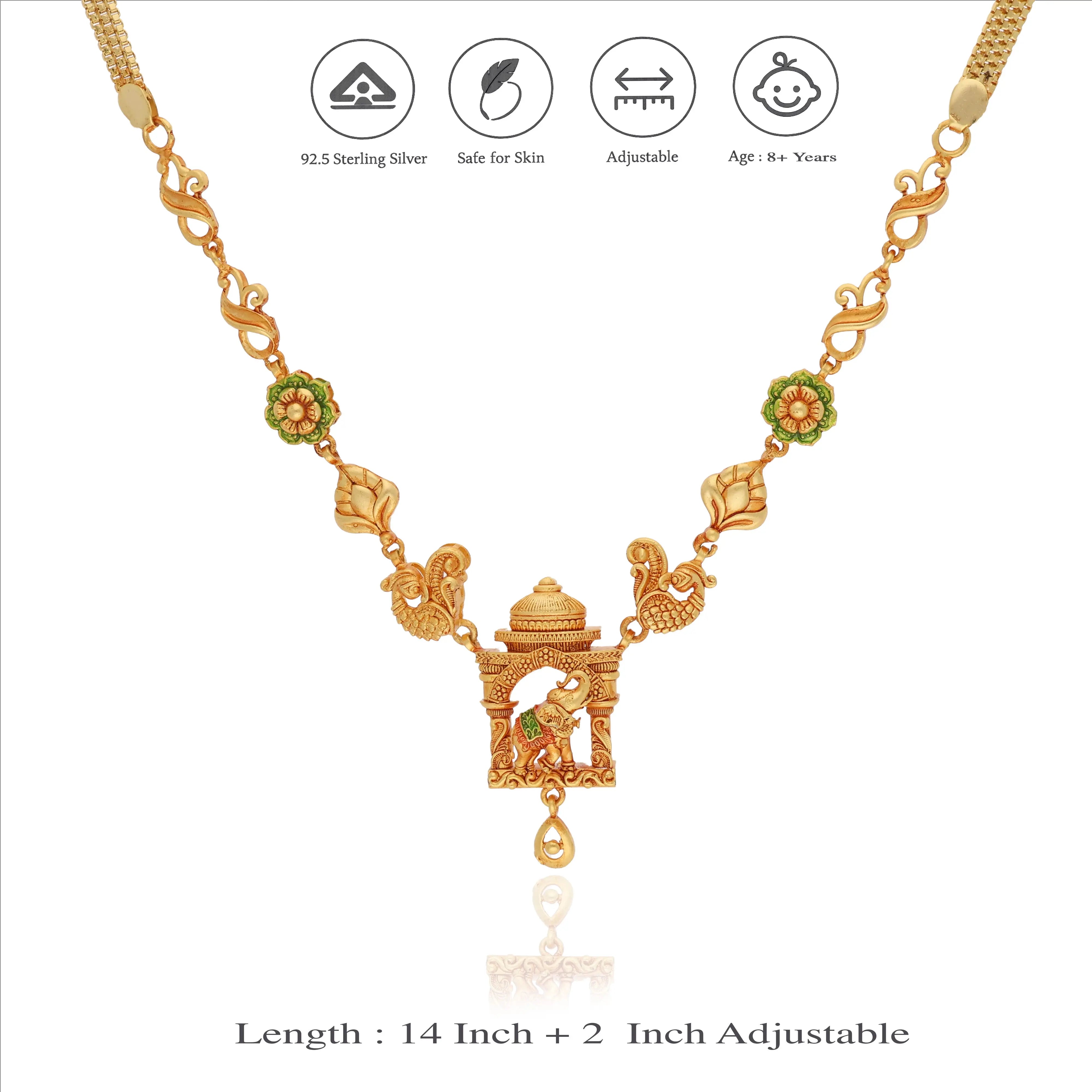 Antique Gold-Tone 925 Silver Elephant Necklace