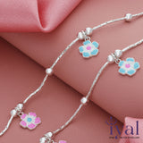 Beautiful Flower Charm Silver Anklet for Kids(5 - 10Years)
