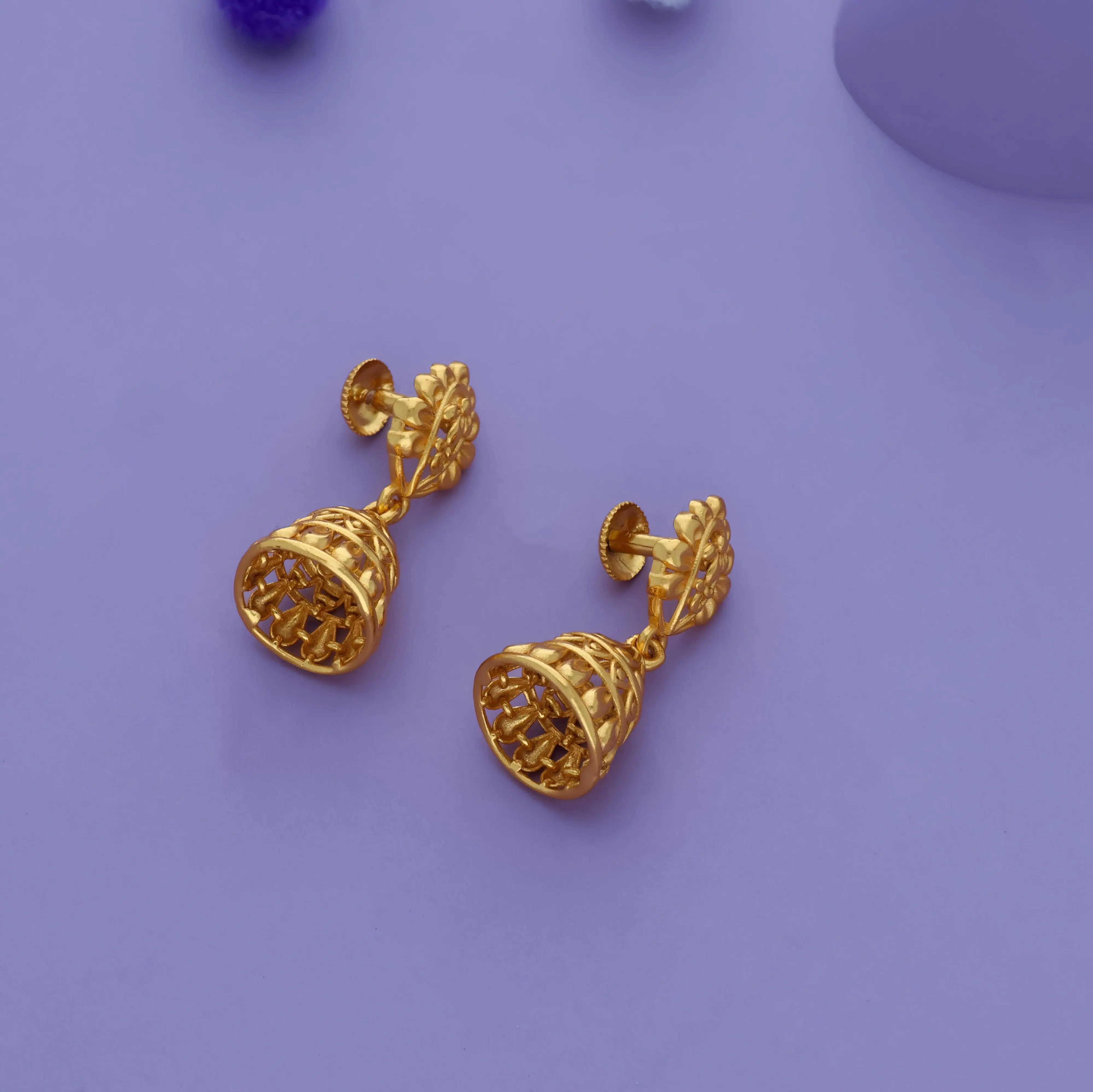 925 Silver Gold Polish Petal Design Jhumkas