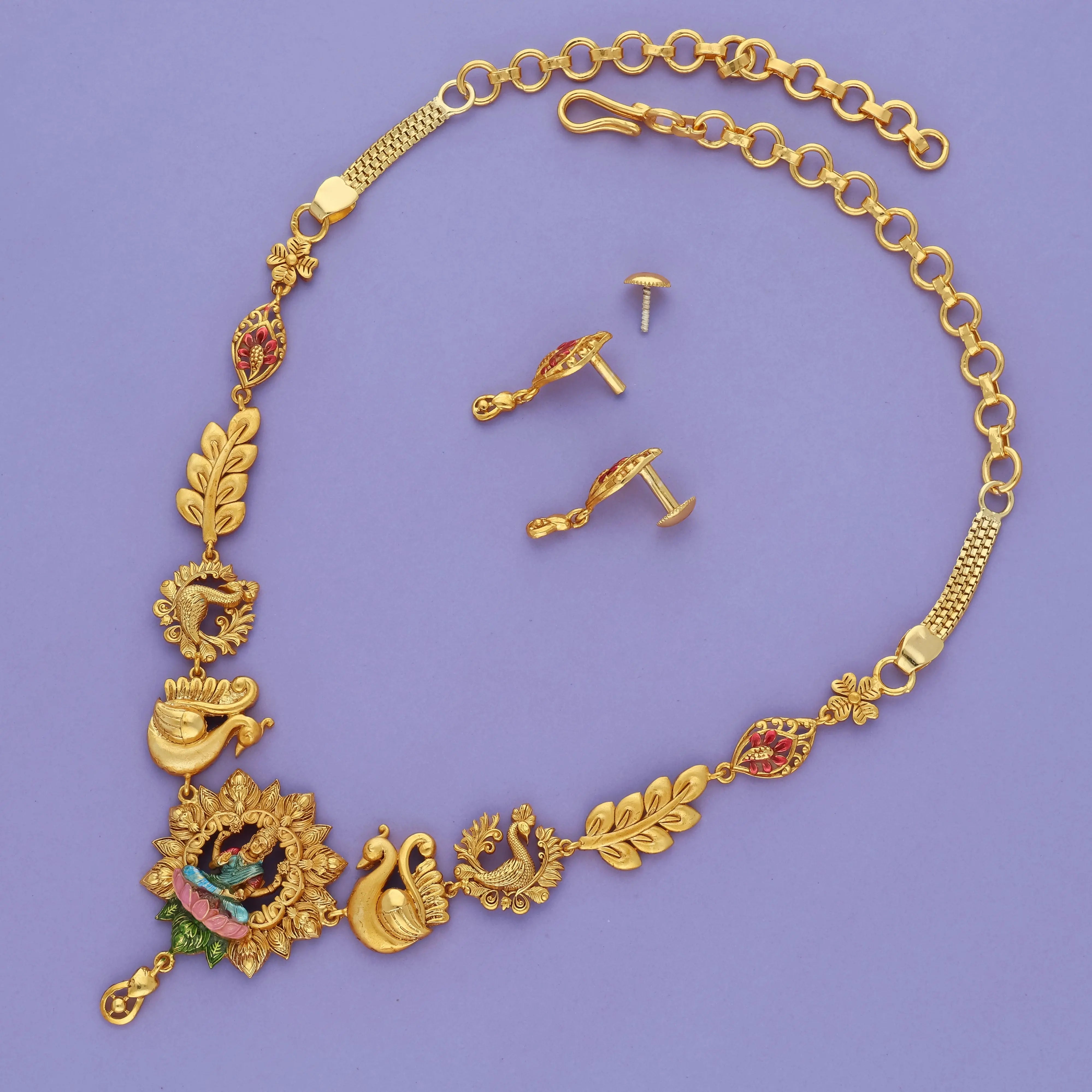 Shree Lakshmi Heritage 925 Silver Gold Polish Necklace Set