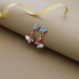 Blue Butterfly Rose Gold 925 Silver Drop Earring
