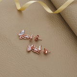 White Dual Butterfly Rose Gold 925 Silver Drop Earring