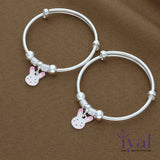 Bunny Charm Adjustable Silver bangle for Kids(Pair)