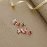 Pink Dual Butterfly Rose Gold 925 Silver Drop Earring