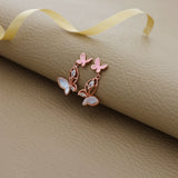 Pink Dual Butterfly Rose Gold 925 Silver Drop Earring
