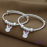 Bunny Charm Adjustable Silver bangle for Kids(Pair)