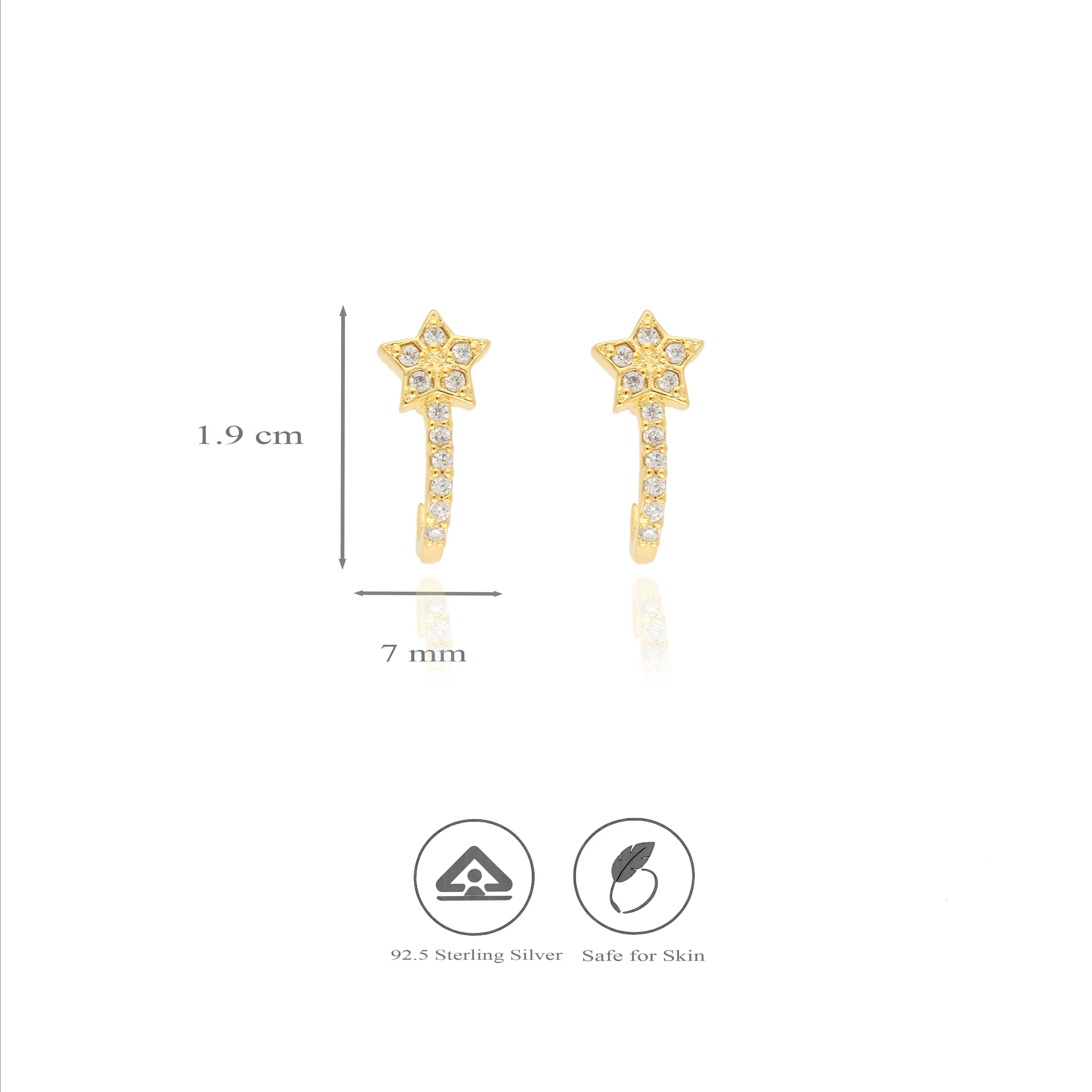 925 Sterling Silver Star J Type Earrings
