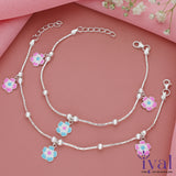 Beautiful Flower Charm Silver Anklet for Kids(5 - 10Years)