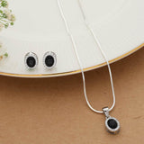 Shiny black Oval shaped  Silver Pendent Set for Women & Teen