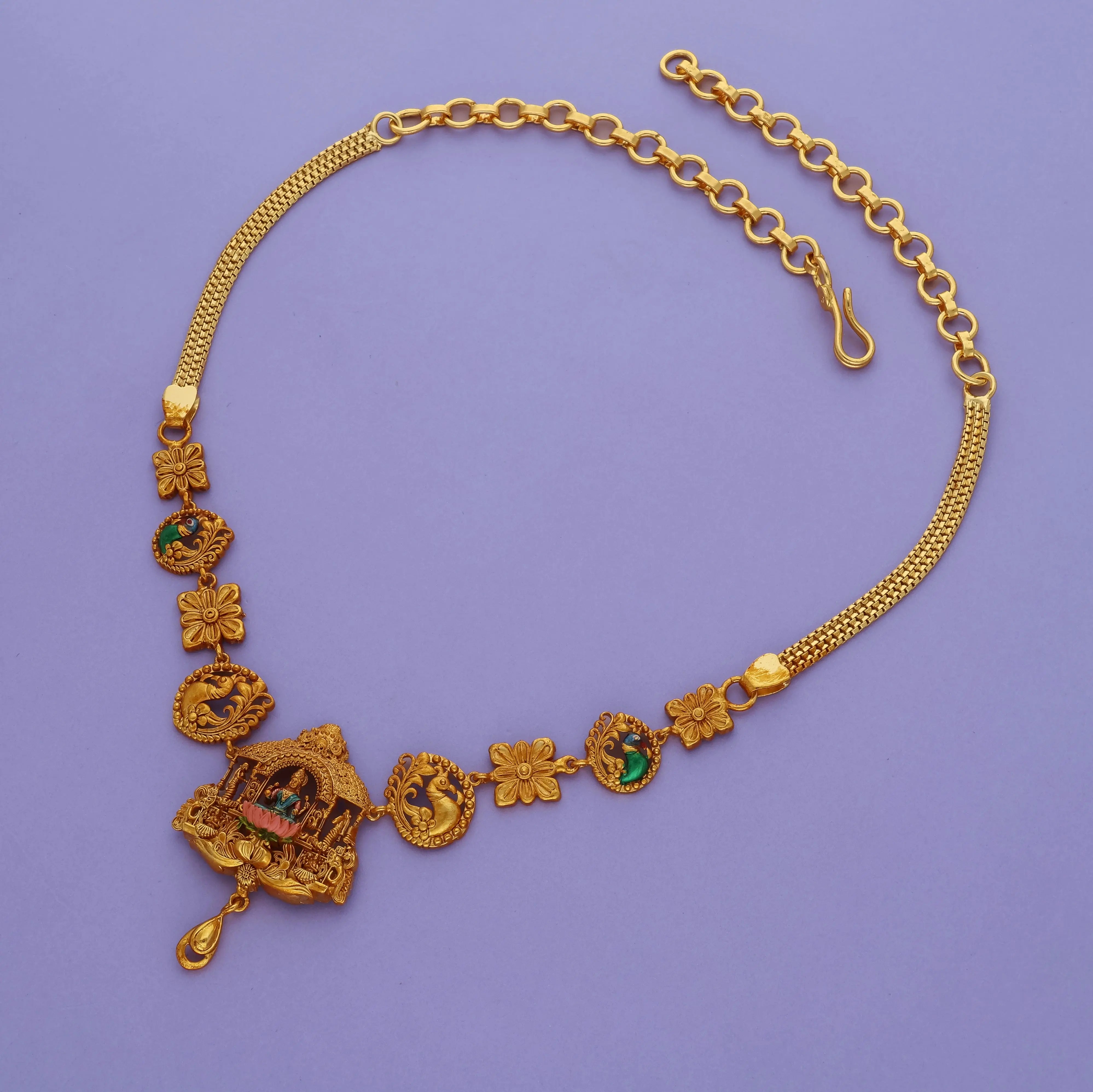 Ananta Lakshmi Temple 925 Silver Gold Polish Necklace