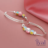 Cute Multi Flower Adjustable Silver bangle for Kids(Pair)