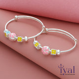 Cute Multi Flower Adjustable Silver bangle for Kids(Pair)