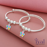 Mesmerising Flower Charm Adjustable Silver bangle for Kids(Pair)