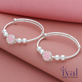 Dazzling Pink Flower Adjustable Silver bangle for Baby Girl(Pair)