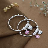 Pink Flower Charm Adjustable 999 Silver Kid Bangle(0 - 6Yrs)