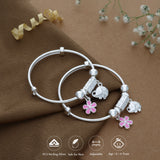 Pink Flower Charm Adjustable 999 Silver Kid Bangle(0 - 6Yrs)