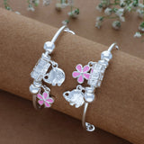 Pink Flower Charm Adjustable 999 Silver Kid Bangle(0 - 6Yrs)