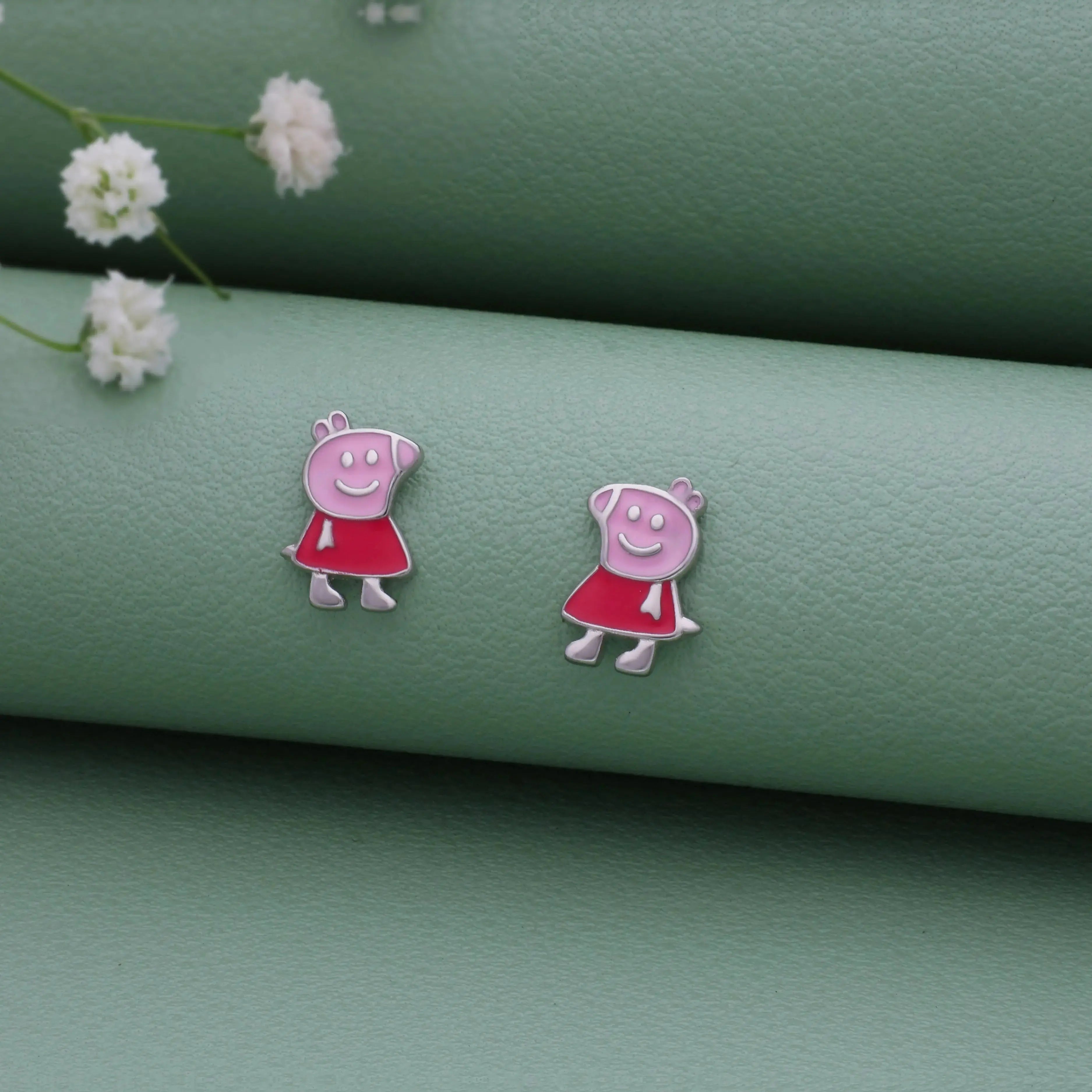 925 Sterling Silver Peppa Pig Studs for Kids (3+ Yrs)