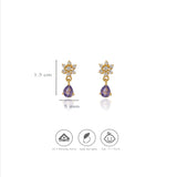 Purple Daisy Gold Polish 925 Silver Drop Earring