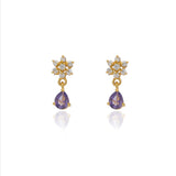 Purple Daisy Gold Polish 925 Silver Drop Earring