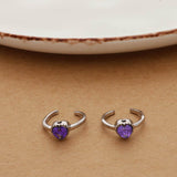 Purple Amethyst Heart Stone Silver Toe Ring