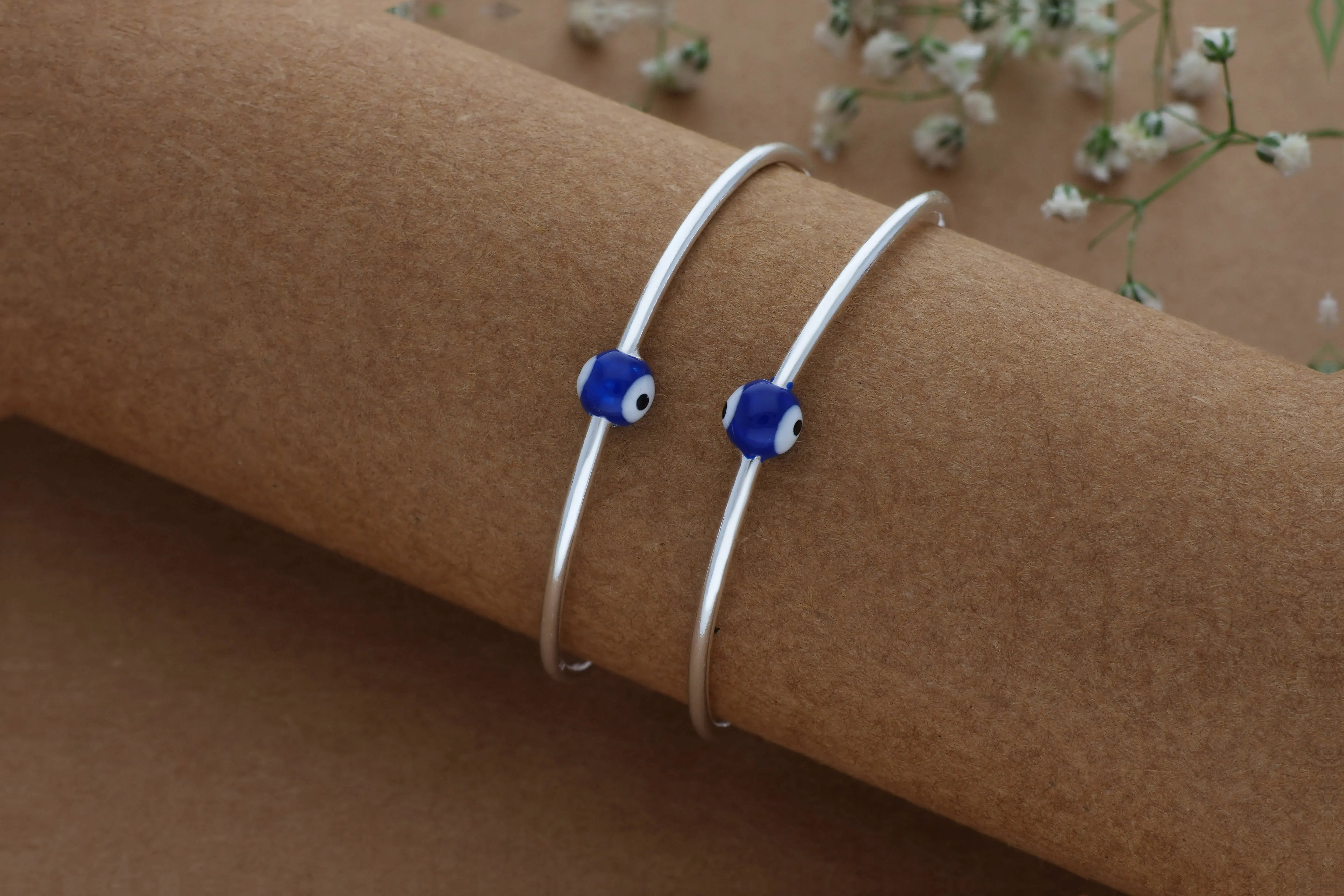Cute Evil Eye Charm 925 Silver Kid Bangle(0 - 5Yrs)