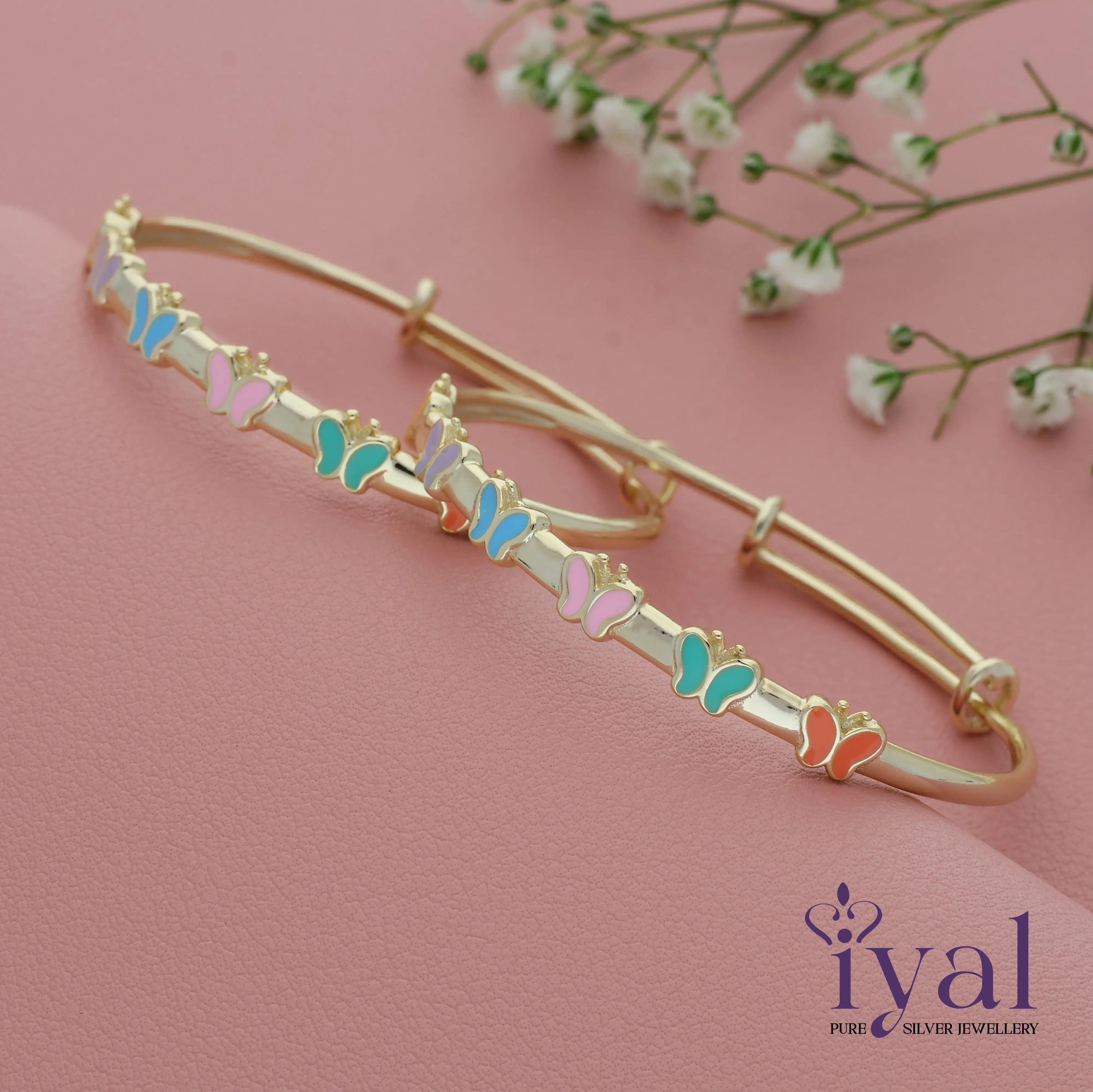 Mesmerising Butterfly Gold Polish Silver bangle for Kids(Pair)