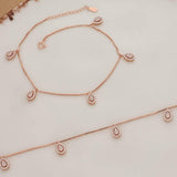 Tear Drop Rose Gold Polish Silver Anklet For Adult