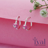 Pink Cute Heart Silver Hoops(3+ Yrs)
