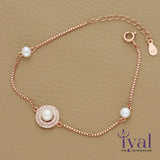 Cute Pearl Rose Gold Polish Silver Bracelet