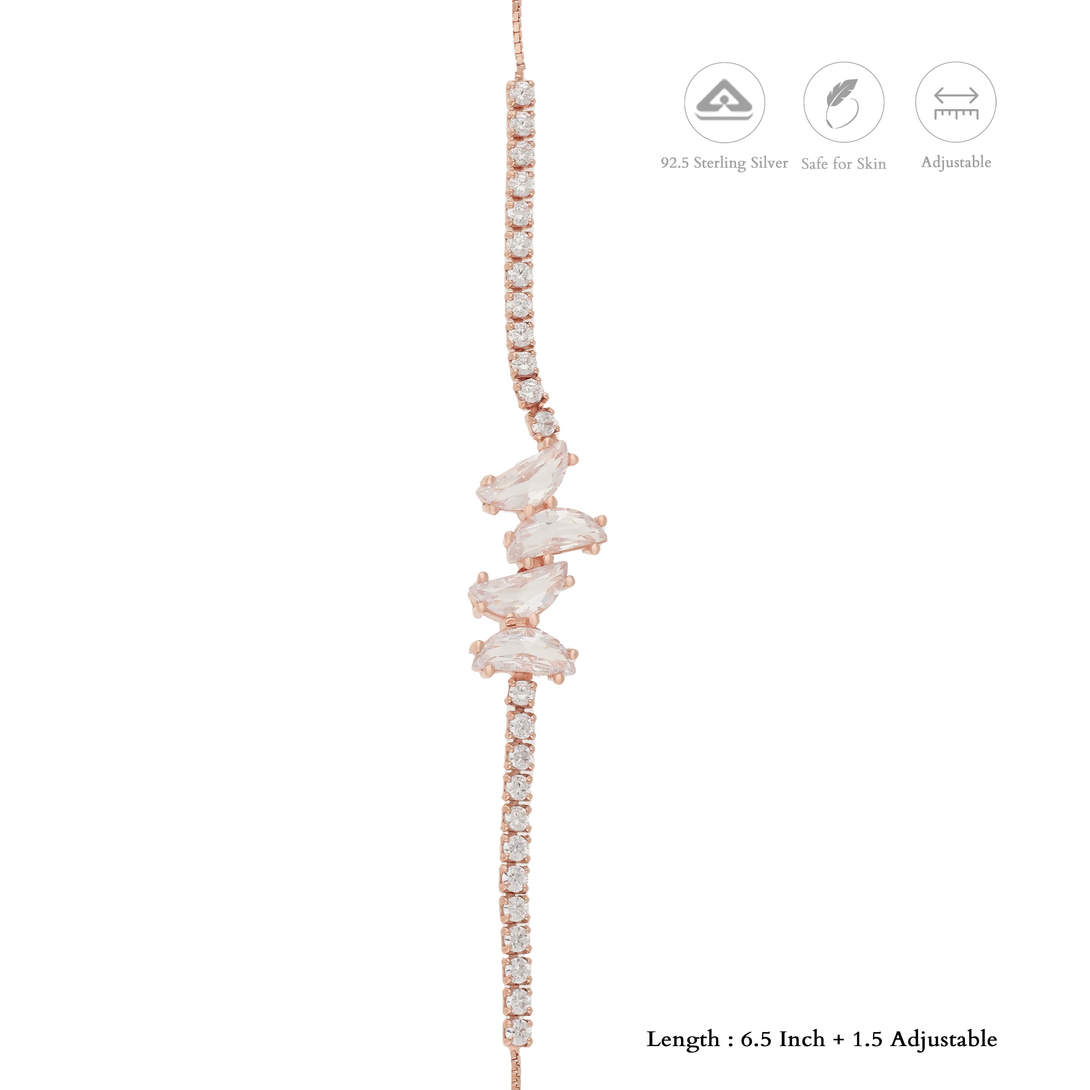 Buterfly with Zircon Stone Rose Gold Polish 925 Silver Bracelet